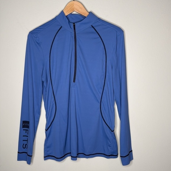 FITS Riding Sun Shirt Long Sleeve Half Zip Top in Blue Women's Size XL - Picture 2 of 8